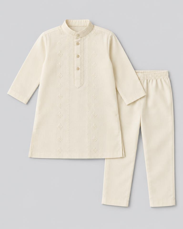 Boys' Kurta Pyjama Set in Cream