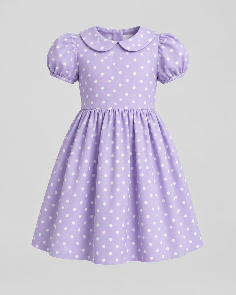 Girls' Polka Dot Dress in Lavender