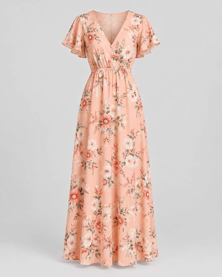 Floral Maxi Dress in Peach